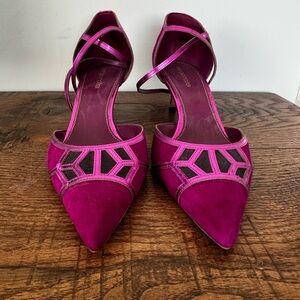 Stunning Sergio Rossi Suede & Metallic Cross-Ankle Strap Heels Size 10 | 2” Heel